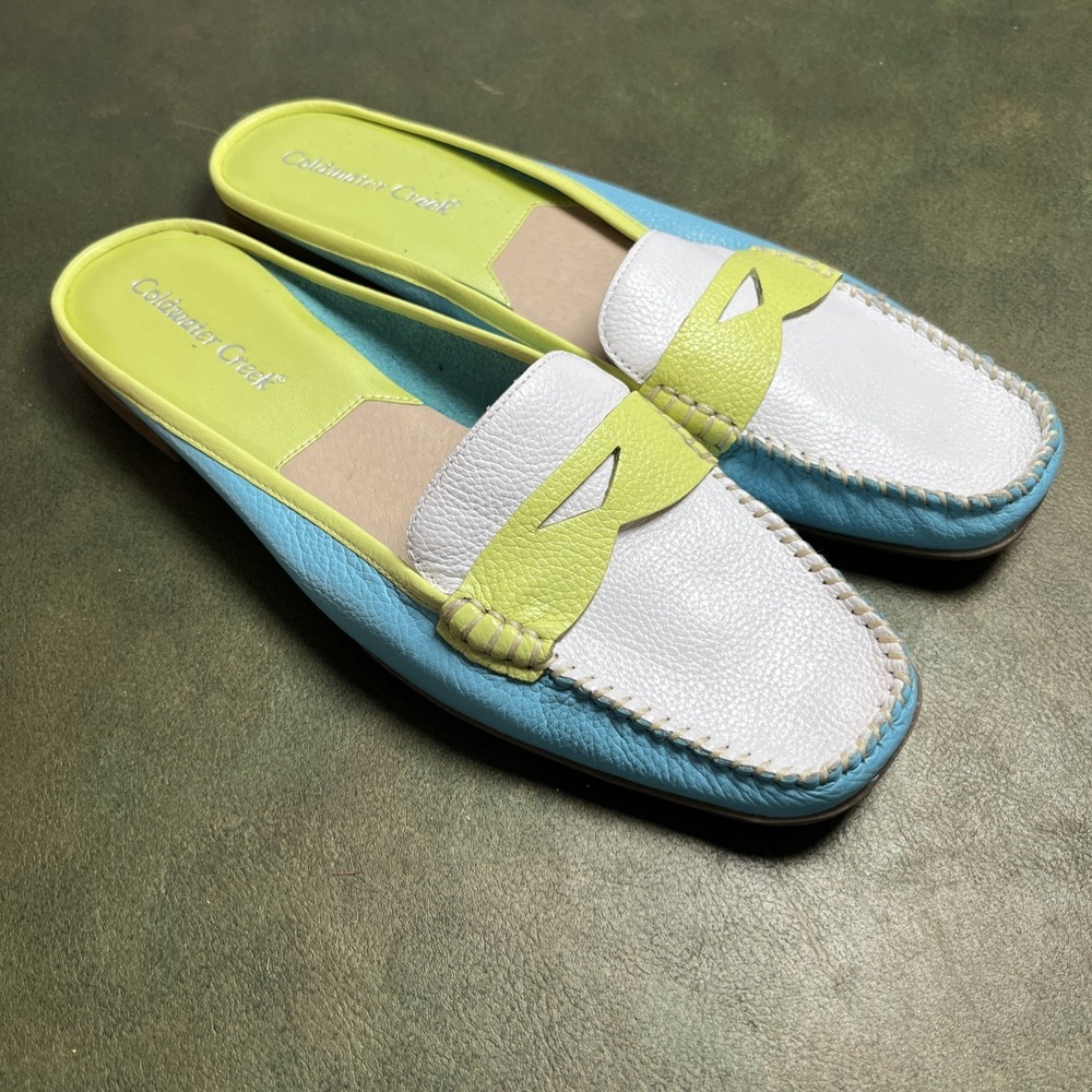 Cold water Creek Woven Leather Mule Slides Pastel Women's Size 9.5 M